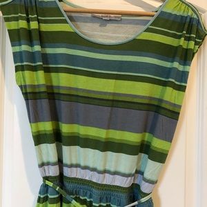 Green striped dress- petite